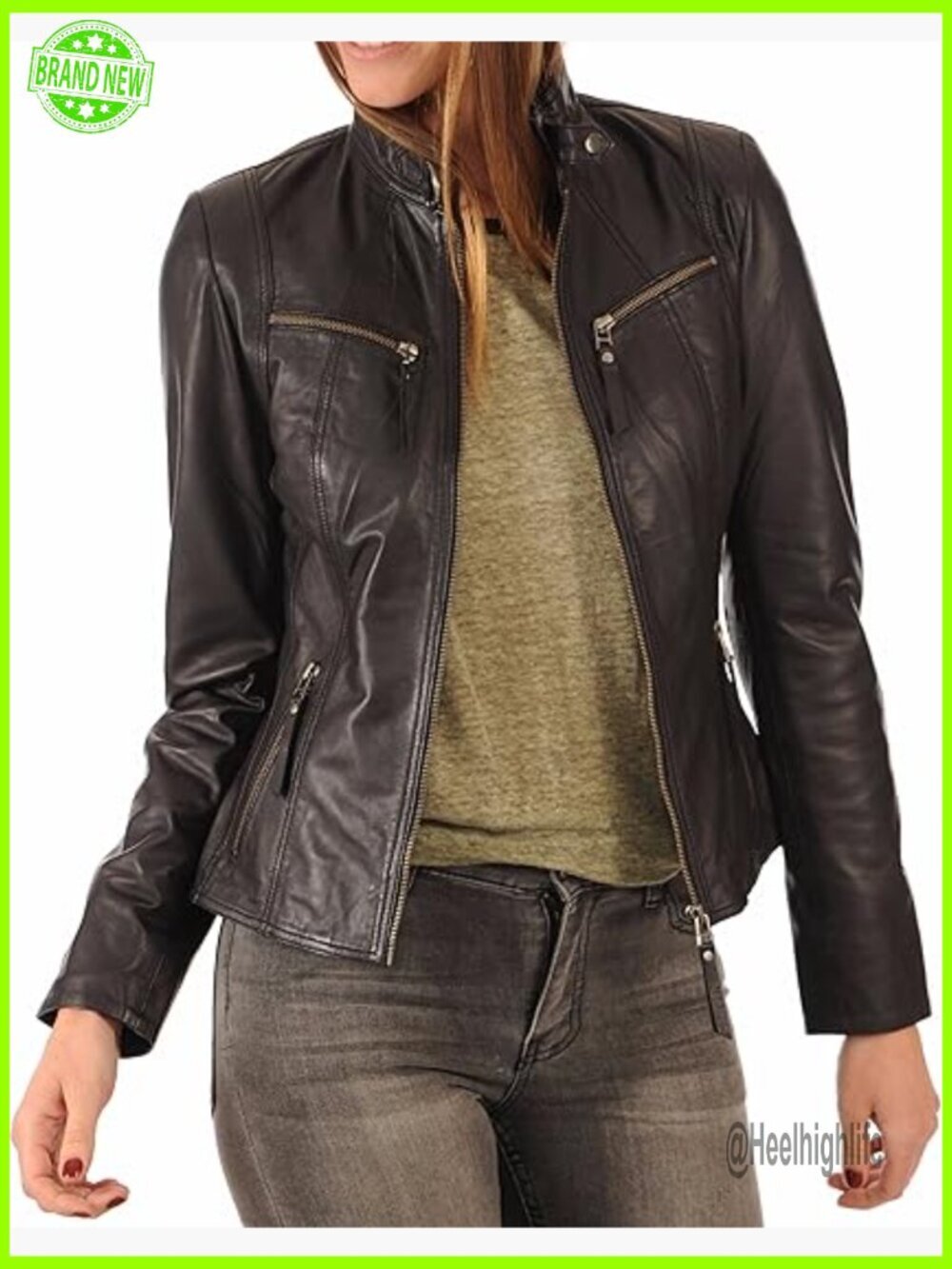 Lambskin Leather Bomber Jacket Slim Fit Long Sleeve Winter Outwear